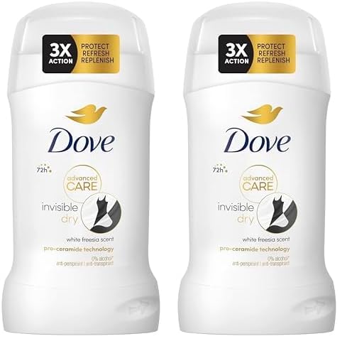 Dove Advanced Care Invisible Dry Anti-Perspirant Cream Women's Deodorant Stick with pro-ceramide technology for 72 hours sweat protection 50 ml (Pack of 2)