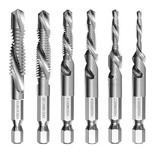 6-teiliges Kombi-Bohrer & Gewindeschneider Set M3 M4 M5 M6 M8 M10 – Schnellwechsel Bohrer mit Rostschutzbeschichtung – Sechskantschaft Gewindebohrer für Metall, Holz, Kunststoff, DIY & Profis