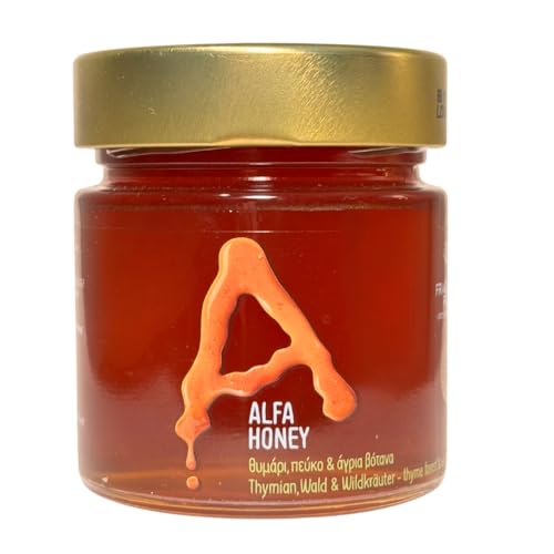 Alfa Honey – 100% Pure Raw Cretan Thyme Honey | Award-Winning | 310 g Glass Jar | Unfiltered & Unprocessed | From the Mountains of Crete