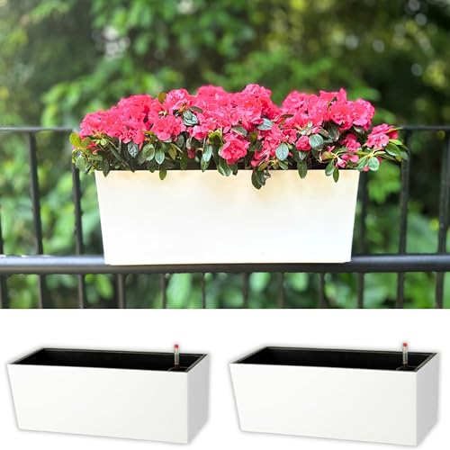 LaLaGreen Geländer-Pflanzgefäß für Balkon im Außenbereich (50,8 cm, 2er-Pack) Große weiße selbstbewässernde Geländer-Pflanzgefäße mit… – Ansicht 1