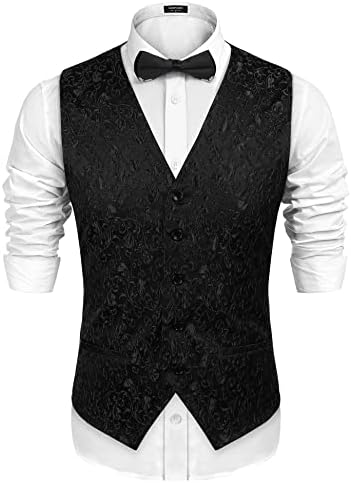 COOFANDY Mens Paisley Dress Suit Vest Floral Victorian Slim Fit Tuxedo Waistcoat