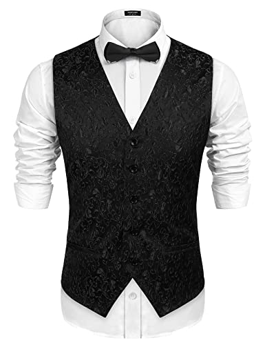 Coofandy Mens Paisley Dress Suit Vest Floral Victorian Slim Fit Tuxedo Waistcoat #TOP1