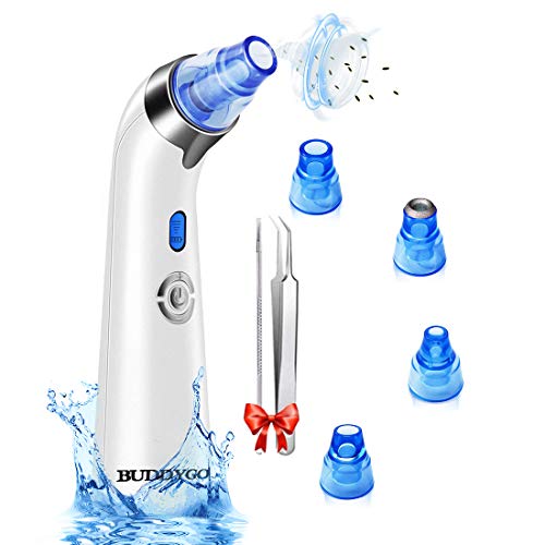 Limpiador de Poros, BUDDYGO 2020 mejora Eliminador de Puntos Negros y Espinillas Electrónico 4 Cabezales y 5 Velocidades Blackhead Remover Extractor Puntos Negros Limpia Facial Espinillas y Acné