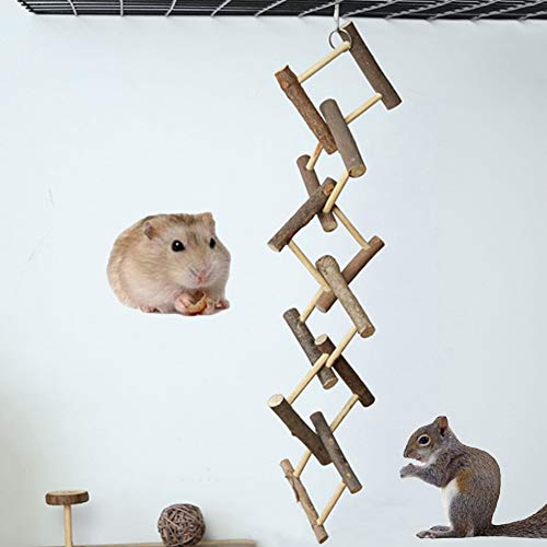 Lai-LYQ Wood Pet Birds Parrot Climbing Bite Hanging Blocks String Chewing Toy Cage Decor Wood Color