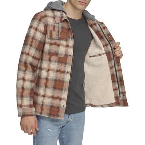 Image of Levi's mens Plaid Sherpa Lined Hooded Shirt Jacket (Regular & Big & Tall Sizes)