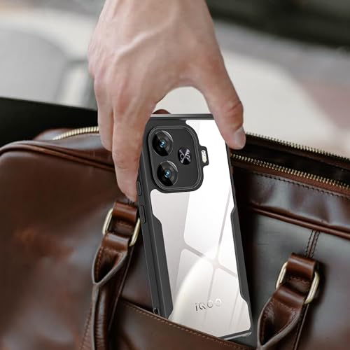 Image of A rtistque Clear Hard Transparent Acrylic Armor Anti-Drop Shockproof TPU Edge Back Cover Case for iQOO Neo 10R - Black