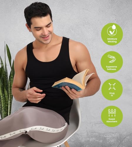 Image of Freecultr Cotton Vest for Men Sleeveless Lightweight Solid Round Neck Comfort Vest | Ultra-Soft Breathable Innerwear Sando for Gym, Sports, Workout, and Everyday Wear | Regular Fit and Durable Design