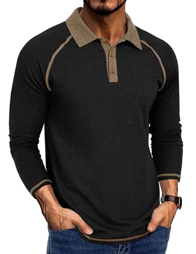 Aro Lora Polo Homme Manches Longues Polos avec Poche Casual T-Shirt Couleur de Contraste Golf...