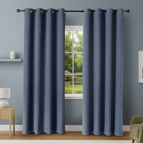 Image of Amazon Basics 100% Blackout Curtains with Grommets, 52 x 96 Inches, Navy, 2 Panels