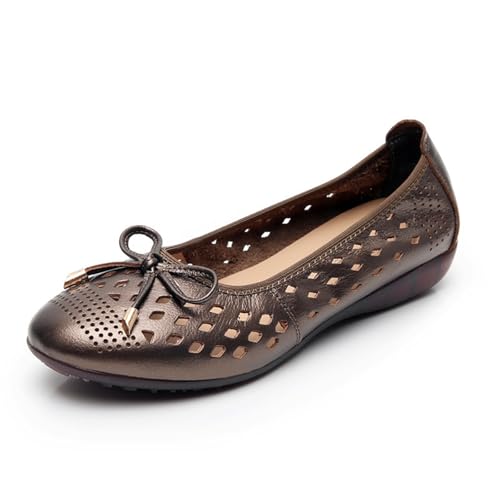 Women's Pointed Toe Bowknot Sandals Hollow Out Breathable Low Chunky Heel Elegant Flat Shoes Casual Slip On Closed Toe Sweet Loafers for Work Nurse Driving