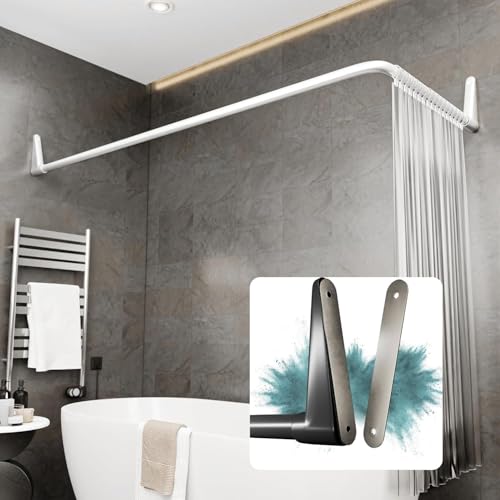 Barre de rideau de douche d'angle 100% inoxydable Erica | Design blanc épuré haute résistance