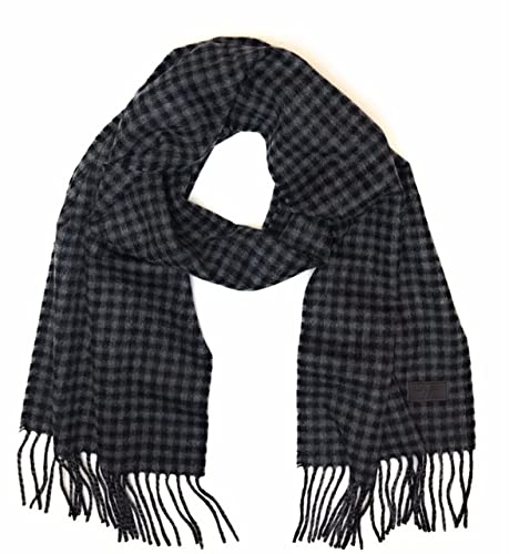 Hickey Freeman Patterned 100% Italian Cashmere Scarf for Men â Ultra-Soft Menâs Winter Scarves, 66-Inches x 12-Inches, Charcoal Gingham Plaid