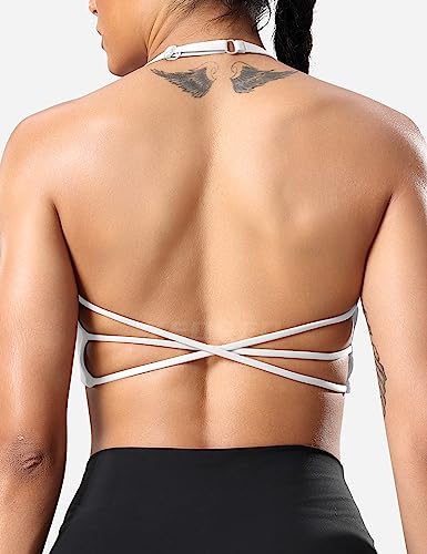 Image of YEOREO Women's Sports Bra Halter Workout Sports Bra Strappy Criss Cross Back Bra Removable Padded Yoga Crop Top