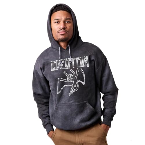 Bioworld Led Zeppelin Falling Icarus Logo Long Sleeve Black Cloud Wash Hooded Sweatshirt3