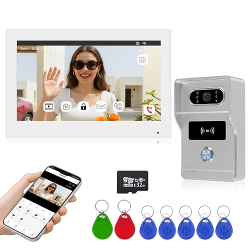 OBO HANDS Videoportero 2 Hilos 7', Timbre WiFi Tuya, Vídeo y Audio, Desbloqueo por Tarjeta RFID, Visión Nocturna, Fácil Instalación