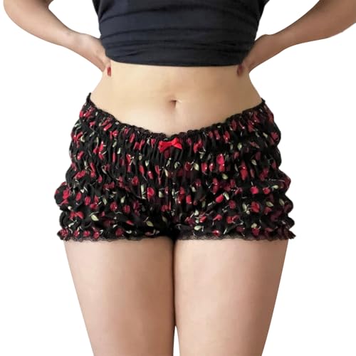 Image of Yuemengxuan Women Y2k Ruffle Shorts Ruched Plaid Shorts Micro Shorts Pajama Bottoms Y2k Cute Fairy Lace Edge Pettipants