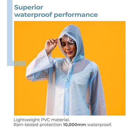 Image of Lifelong Women's Raincoat | 100% Waterproof | Lightweight One-Piece Girls Raincoat With Hood, Side Pocket, Snap Buttons | Portable Travel Raincoat For Hiking, Trekking, Camping (L, Sky Blue)