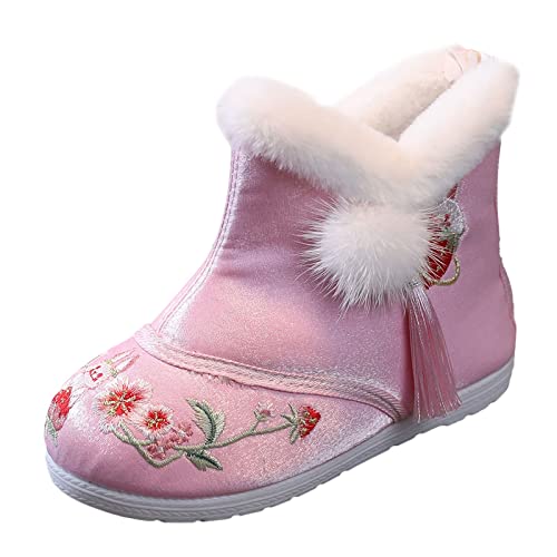First Walking Boots Baby Children Shoes Girl Winter Cotton Boots Vintage Embroidered Cloth Boots Plush Inside Shoes