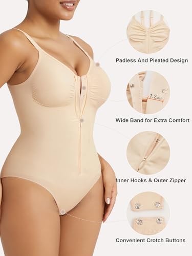 Image of SHAPERX Women's Shapewear Bodysuit Tummy Control Seamless Zip-Up Body Shaper Waist Defining Body Suit