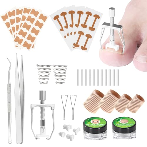 Kit de eliminación de uñas encarnadas, tratamiento de uñas encarnadas, herramientas correctoras con soportes para uñas de los pies, tiras correctoras y parche para aliviar el dolor de dedos