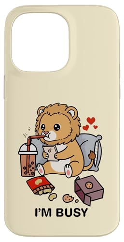 Funny Lion Im Busy Boba eB[ XibN  j̎q ̎q LbY X}zP[X iPhone 14 Pro Max p
