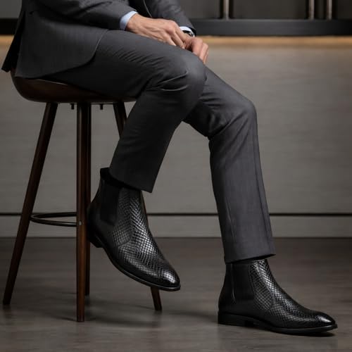 Image of HAYES LONDON Chelsea Boots For Man | Genuine Leather High-Top Slip-On Shoes | Comfortable Formal Shoes for Men | Stylish Office, Party & Casual Wear Fashion Boots