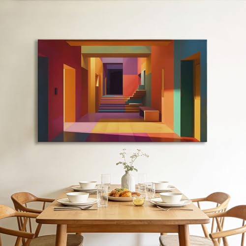 Tableau espace géométrique abstrait 90x60cm panoramique horizontal avec cadre - 4