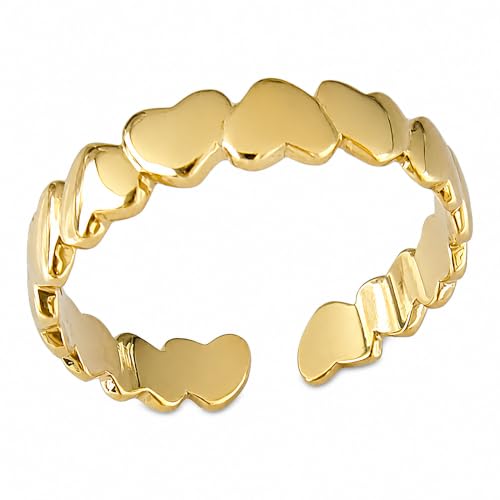 Bague bandeau cœurs en or jaune ajustable pour toutes les tailles