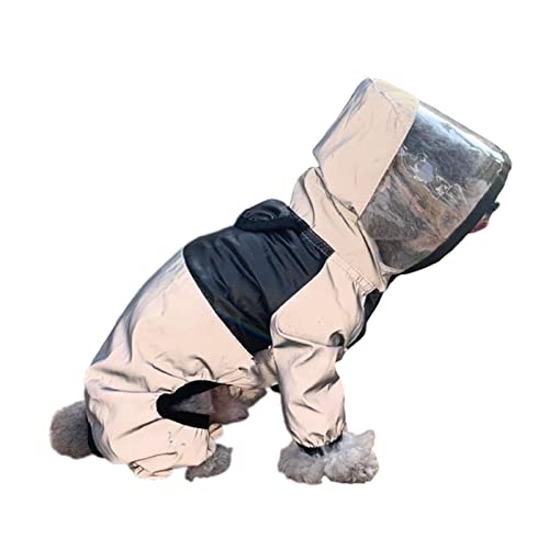 犬のレインコート 防水, 黒の防水犬用レインコート(脚とフード付き、洗濯機洗い可、XS〜5XL)(L)