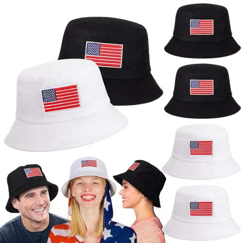 Image of Shyyween USA Hats Patriotic 4th of July Buckets Hats American Flag Embroidered Caps for Men Women