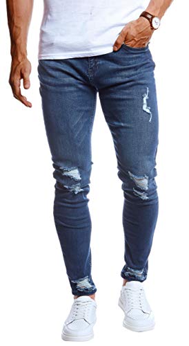 Leif Nelson Herren Jeans Hose Stretch Jeanshose Chino Cargo Hose Jogger Freizeithose Slim Fit LN9145 W31L30 Blau Grünstich