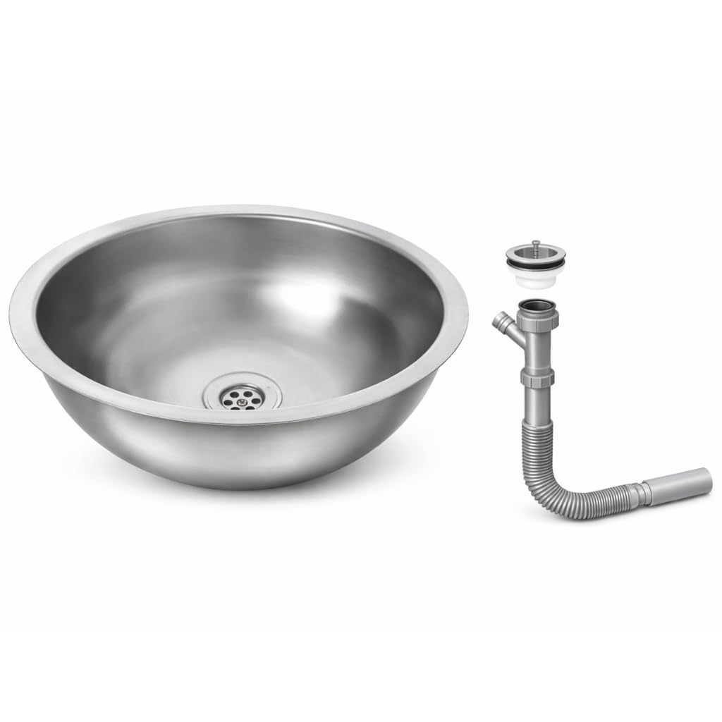 Évier Rond Inox Ø34 cm Cuisine Camping Caravane Sans Trou Robinet