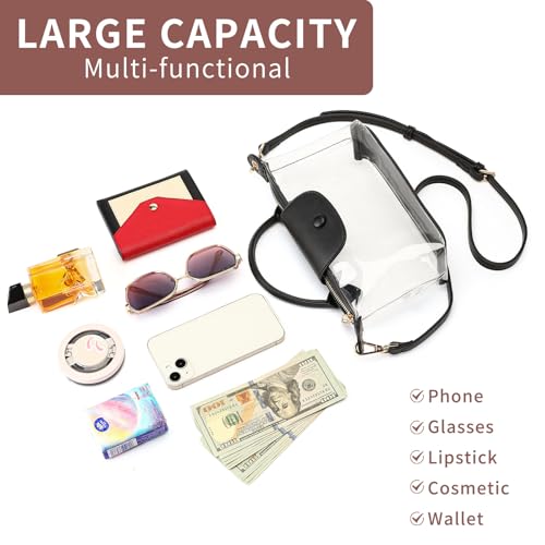 FALAN MULE Clear Crossbody Bag Stadium Approved Leather Purse Bag for Concerts Sports Festivals2