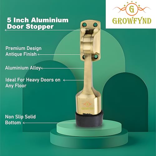 Image of Premium 5 inch Door Stopper Rubber Powerful Working with Screw | Wooden Door Stoper to Stop Door for All Door Home | Office | Hotel (5 Inch Brass Antique, Pack of 2)