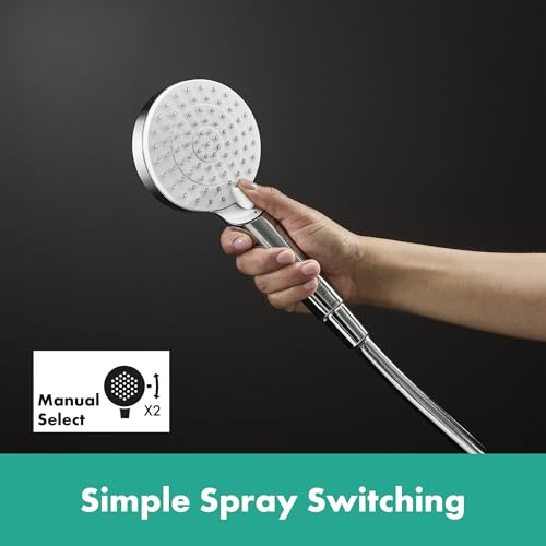 hansgrohe Crometta - wassersparendes Duschset mit Brausestange (65 cm), Duschkopf (2 Strahlarten), Duschkopfhalterung und Brauseschlauch (160cm), Weiß/Chrom