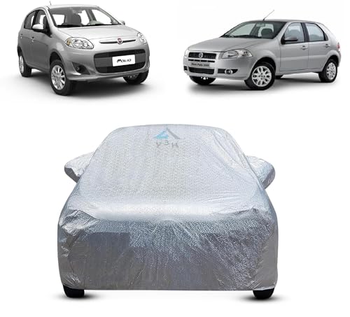 Image of 100% Waterproof Car Cover Compatible with Fiat Palio Custom Fit Body Covers with Mirror Pockets | Color : Metalic Silver