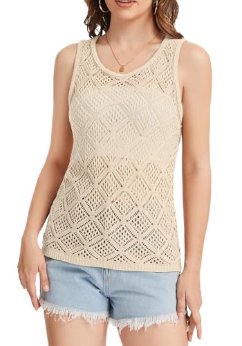 Image of Bosmeer Women's Hollow Sweater Vest Crochet Tank Tops Knit Out Sleeveless Cover Up Summer Boho Top Pullover