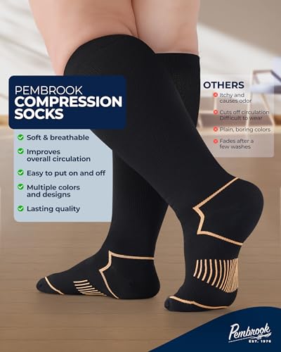 Image of Pembrook Plus Size Compression Socks for Women Wide Calf - 3 Pairs, 20-30mmHg Extra Wide Calf Compression Socks, Up to 4XL