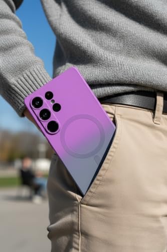 Image of amazon basics Gradient Mag-Safe Case for Samsung Galaxy S23 Ultra 5G | Soft Silicone Shockproof Cover with Camera Protection | Slim Lightweight Design | Smooth Touch & Durable - Purple & Gray