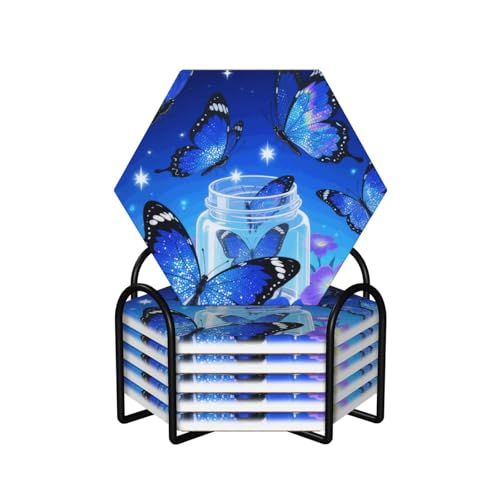 Dessous de verre céramique liège papillon absorbant avec support de rangement