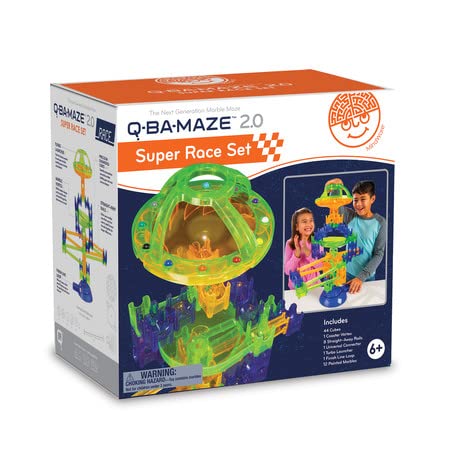 Q-BA-Maze Super Race Set - STEM Marble Run Building Kit for Kids Ages 6+, Turbo Launcher & Creative Engineering Challenge