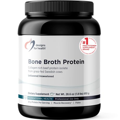 Designs for Health Bone Broth Protein Powder - 26g Grass-Fed, Collagen-Rich Beef Protein Isolate – Unflavored, Paleo, Non-GMO, Dairy-Free (30 Servings / 810g)