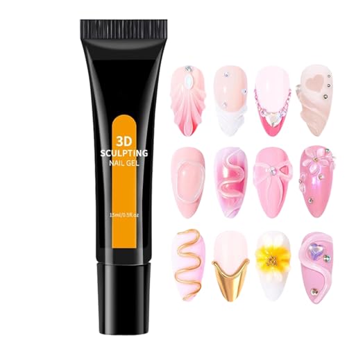 Gel Moldeador Para Uñas | Kit Manicura 3D Sólido Sin Enjuague,Pegamento Para Diseño De Uñas Con Estrás 15 ml,Para Polvo Cromado Sticker Rhinestone Salón Hogar Uso Diario Fiesta Boda Cumpleaños