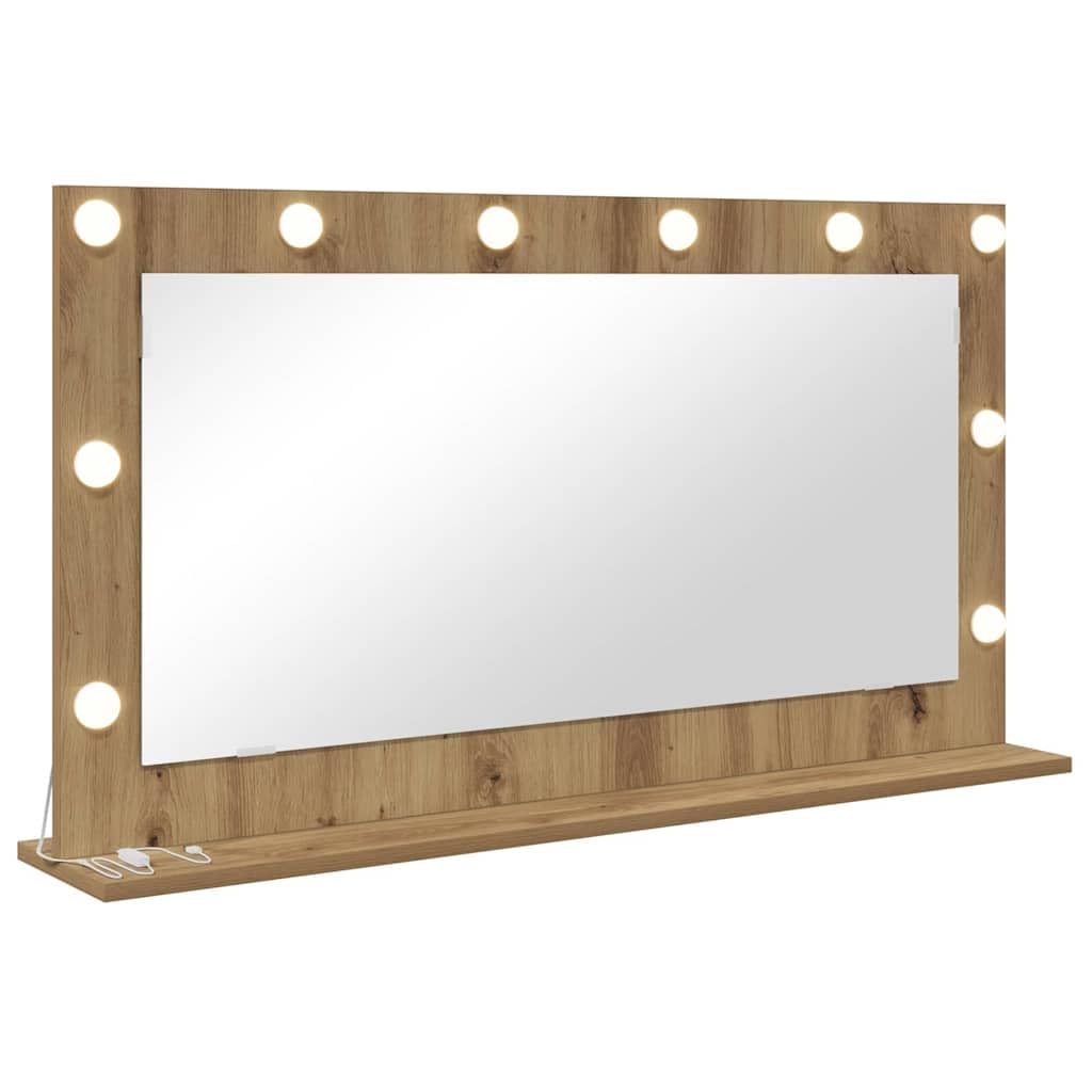 vidaXL Vanity Mirror Rectangular Artisan Oak 100 x 55 x 18 cm, Elegant Bedroom Mirror, LED Vanity Decor, Contemporary Glass Stand with Warm Lighting, Stylish Reflection Piece for Indoor Use