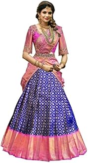 NAVKARMIT Women's Pure Pattu Silk Zari Weaving Lehenga Choli, Unstitched Lehenga Choli, Half Saree.