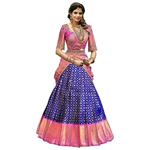 NAVKARMIT Women's Pure Pattu Silk Zari Weaving Lehenga Choli, Unstitched Lehenga Choli, Half Saree.