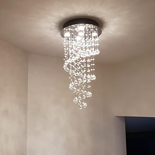 A1A9 Elegant Spiral Crystal Chandelier Lighting, Clear K9 Crystal Raindrop LED Ceiling Lights Chrome Flush Mount Pendant Light Fixture for Livingroom Dining Room Hallway Stairway Foyer (D16'' H31'') - Image 4