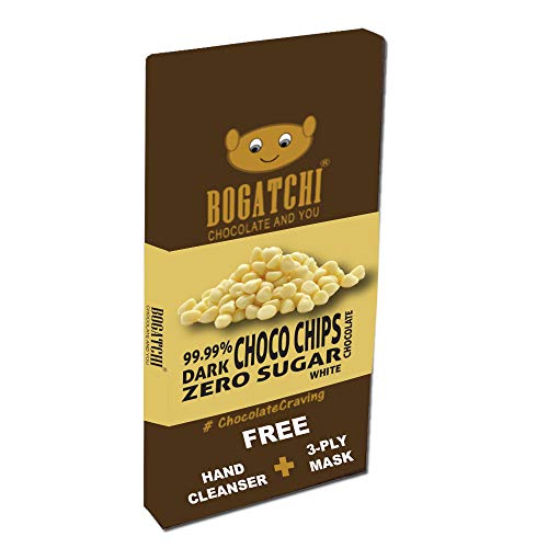 Image of BOGATCHI Premium 99% Dark Chocolate | White CHOCOCHIPS| Real Cocoa Intense Dark Chocolate, 80 gm