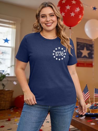 Image of Ithalt Patriotic Plus Size Shirts for Women 250th Anniversary USA Shirts American Flag Tshirt USA Short Sleeve Tops