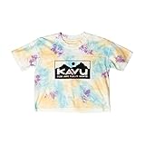 KAVU Malin Short Sleeve T Shirt Colorful Crop Top - Shaved Ice Tie Dye - M